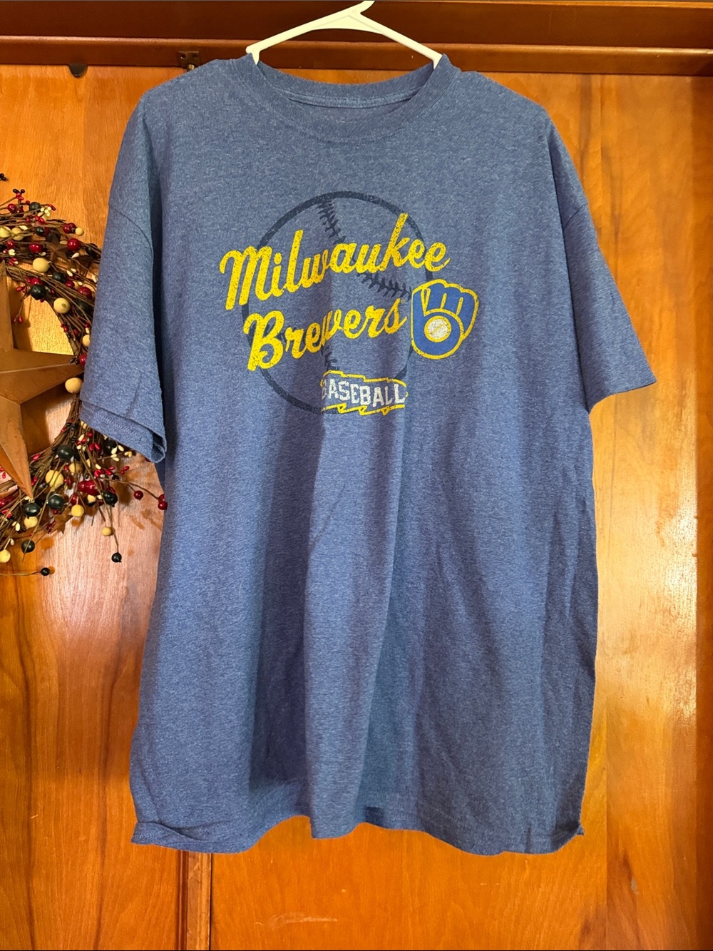 Genuine Merchandise Heather Blue Milwaukee Brewers Tee with Yellow Logo